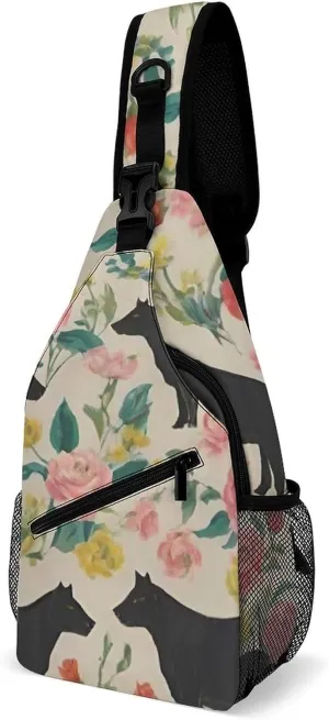 Men Sling Backpack Packable Breathable Shoulder Chest Crossbody Bag - Cows Farm Barn Florals Art Anti-Theft Multipurpose Rucksack Tote Bags With Adjustable Shoulder Strap