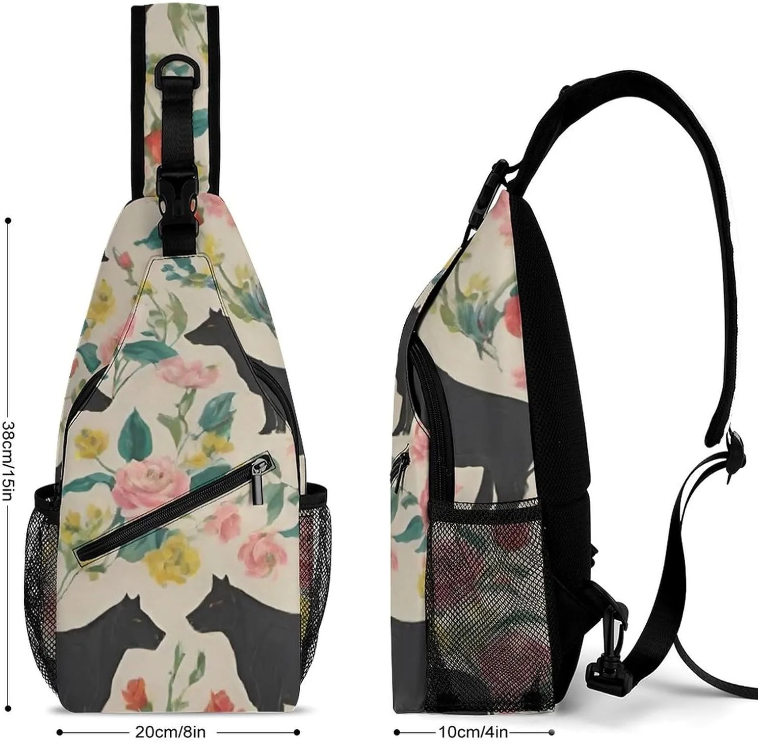 Men Sling Backpack Packable Breathable Shoulder Chest Crossbody Bag - Cows Farm Barn Florals Art Anti-Theft Multipurpose Rucksack Tote Bags With Adjustable Shoulder Strap