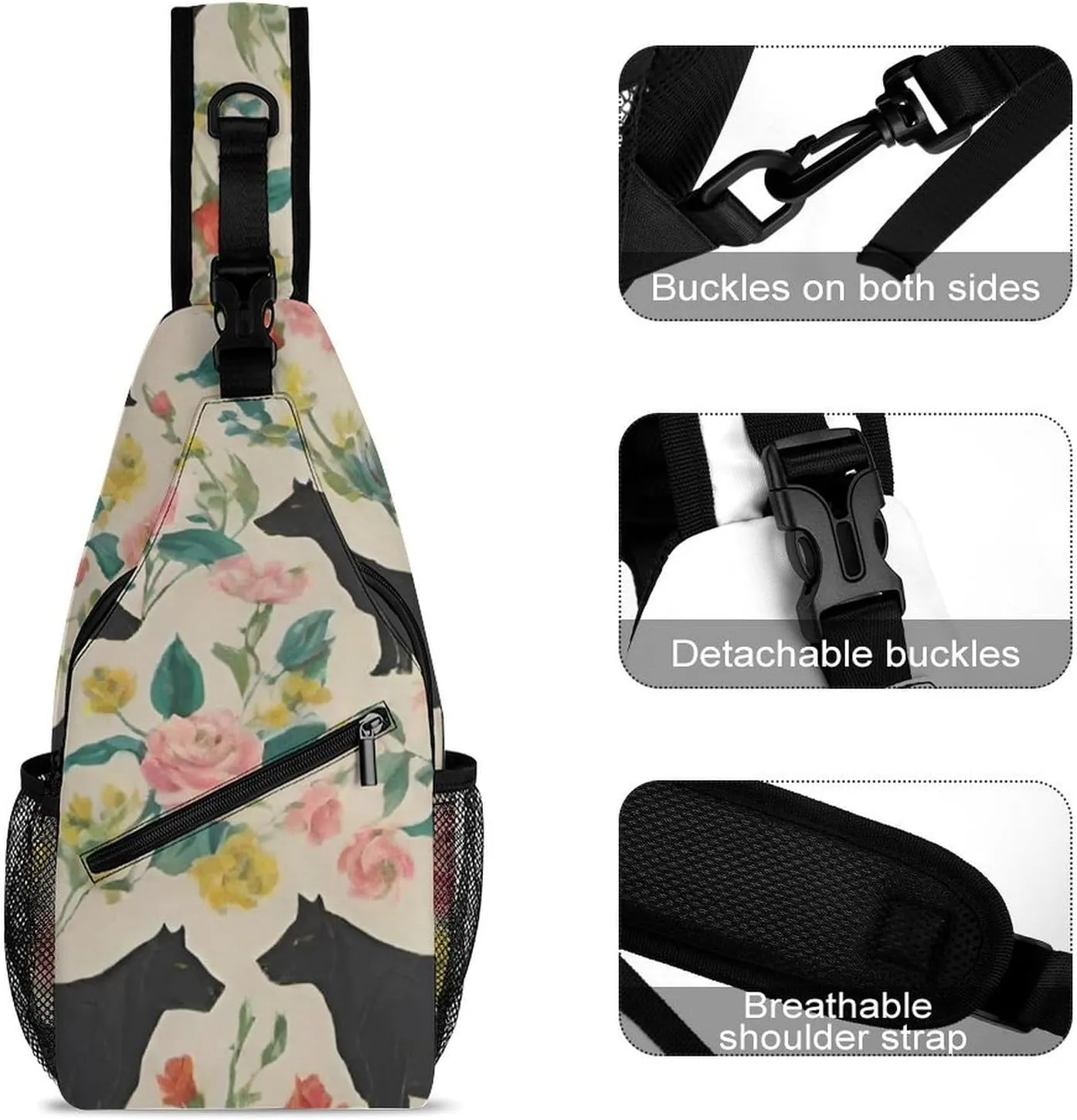 Men Sling Backpack Packable Breathable Shoulder Chest Crossbody Bag - Cows Farm Barn Florals Art Anti-Theft Multipurpose Rucksack Tote Bags With Adjustable Shoulder Strap