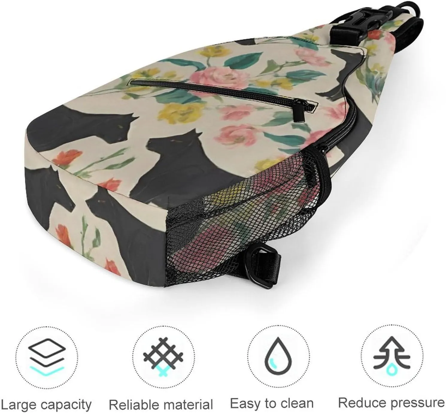 Men Sling Backpack Packable Breathable Shoulder Chest Crossbody Bag - Cows Farm Barn Florals Art Anti-Theft Multipurpose Rucksack Tote Bags With Adjustable Shoulder Strap