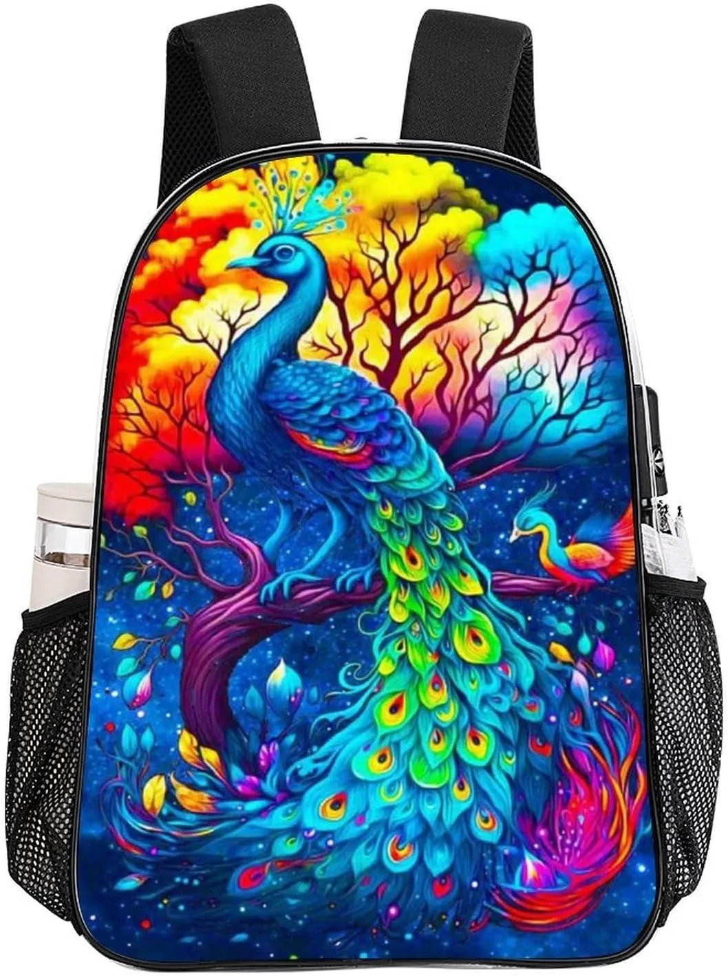 Men Women Lightweight Beautiful Peacock Watercolor Art Backpack Large Capacity Carry On Bag Transparent Bag for Sports Work Walking Cycling
