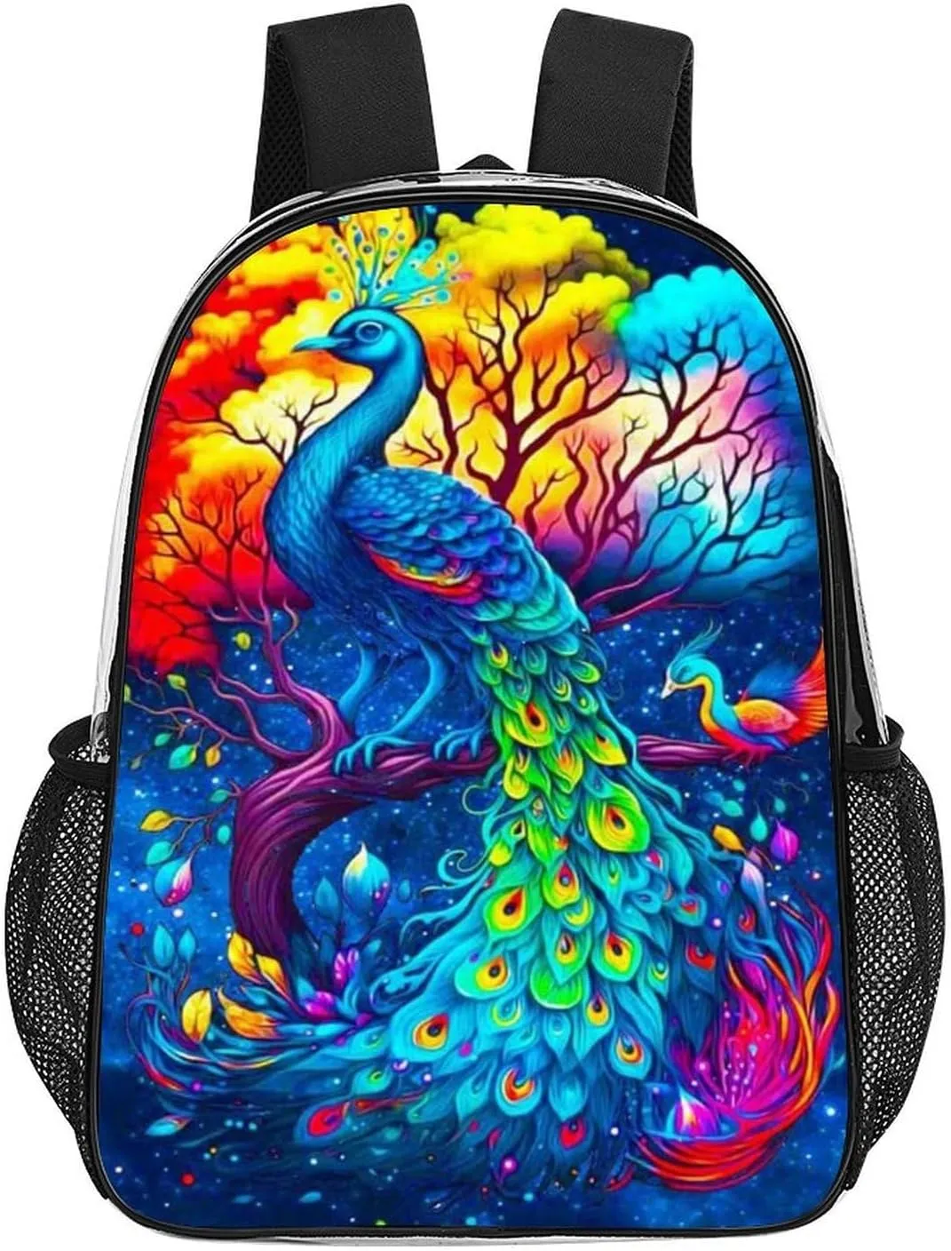 Men Women Lightweight Beautiful Peacock Watercolor Art Backpack Large Capacity Carry On Bag Transparent Bag for Sports Work Walking Cycling
