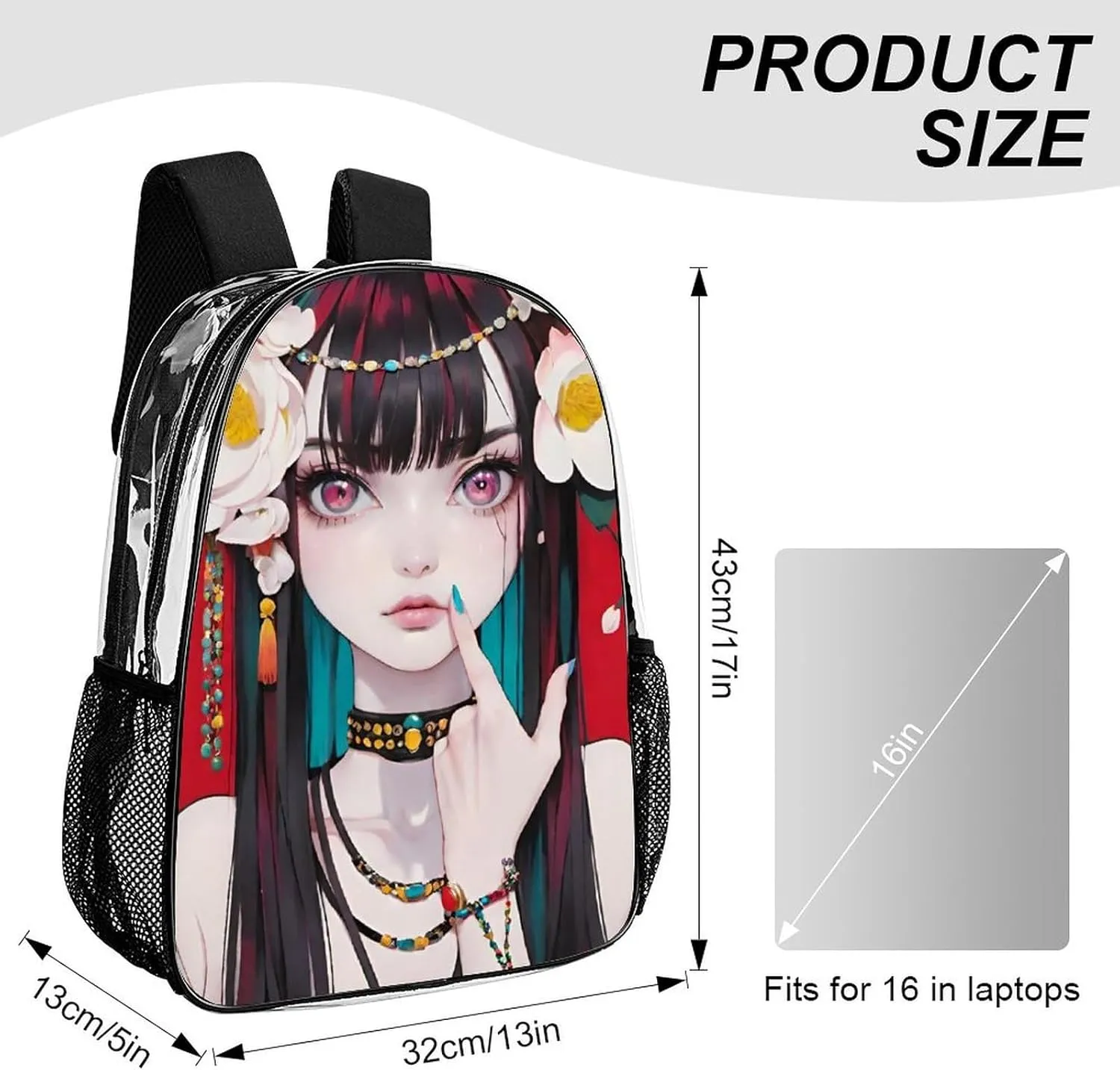 Men Women Lightweight Japanese Anime Women Art Backpack Large Capacity Carry On Bag Transparent Bag for Sports Work Walking Cycling