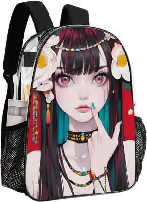 Men Women Lightweight Japanese Anime Women Art Backpack Large Capacity Carry On Bag Transparent Bag for Sports Work Walking Cycling