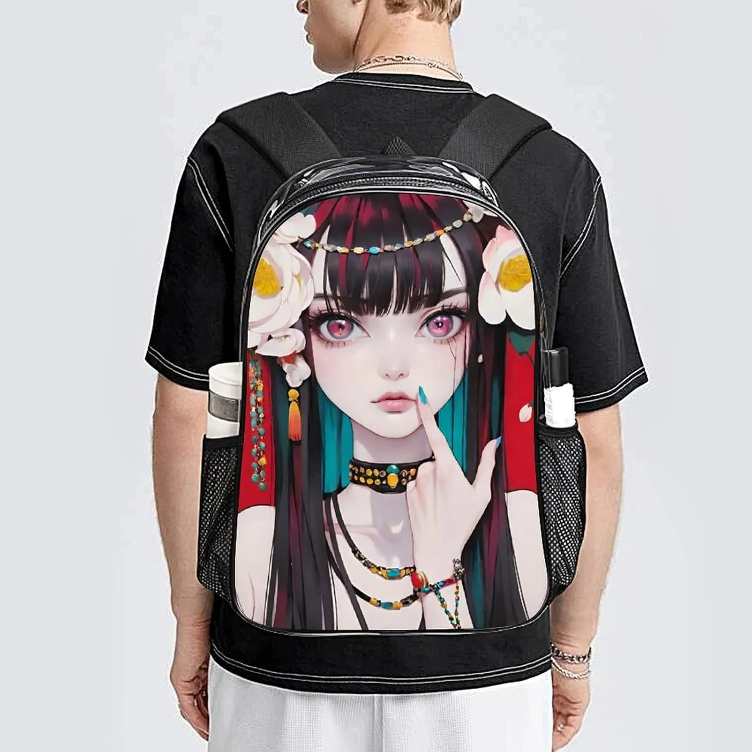 Men Women Lightweight Japanese Anime Women Art Backpack Large Capacity Carry On Bag Transparent Bag for Sports Work Walking Cycling