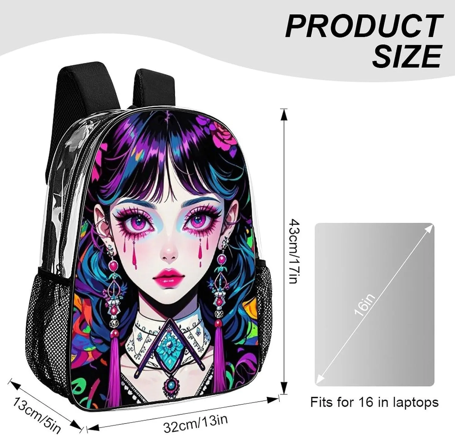 Men Women Transparent Cartoon Women Women Mystical Art Daypack Big Capacity Shoulder Bag With Smooth Zippers for Hiking Work Walking Cycling