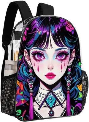 Men Women Transparent Cartoon Women Women Mystical Art Daypack Big Capacity Shoulder Bag With Smooth Zippers for Hiking Work Walking Cycling