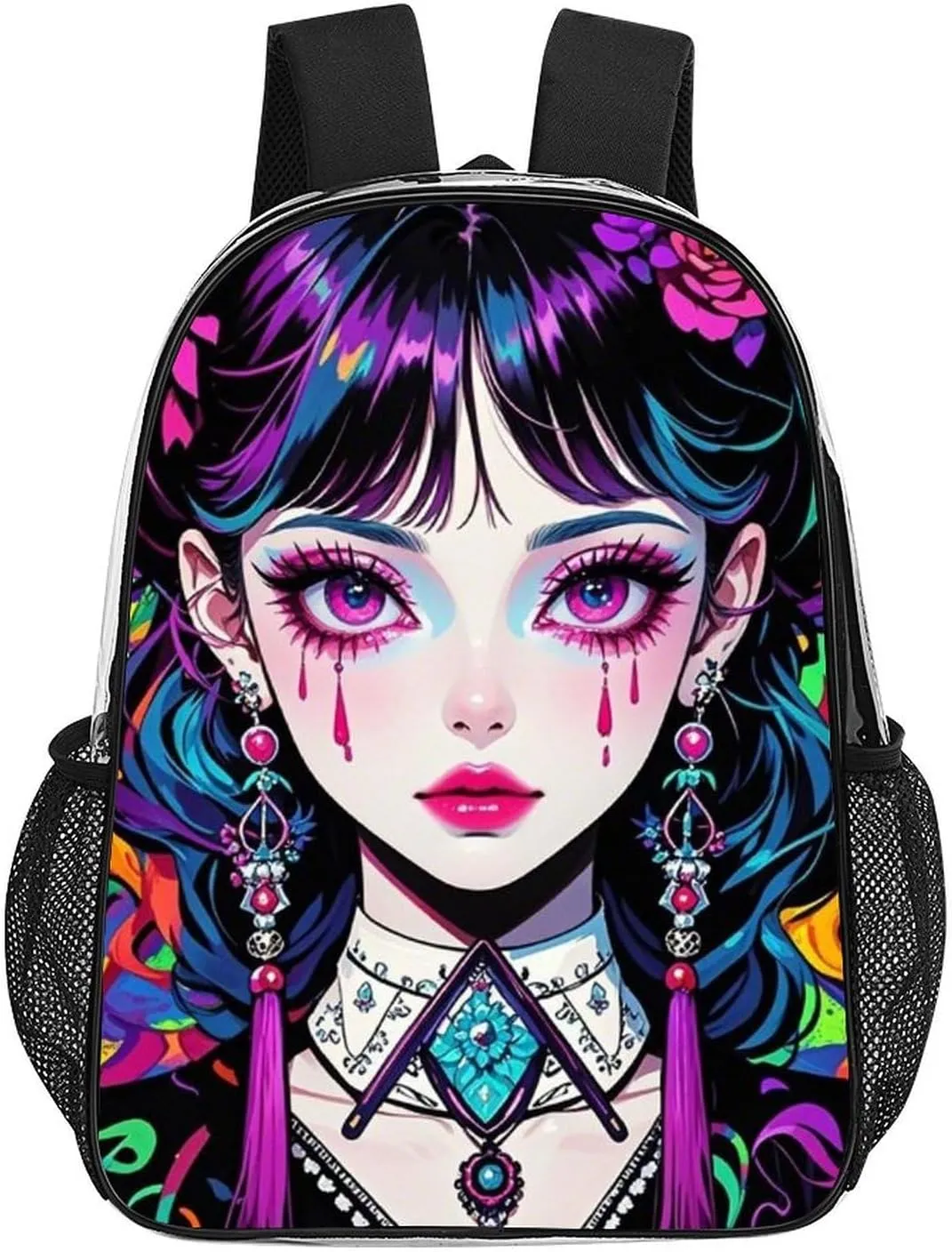 Men Women Transparent Cartoon Women Women Mystical Art Daypack Big Capacity Shoulder Bag With Smooth Zippers for Hiking Work Walking Cycling