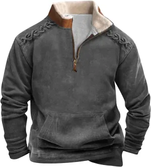 Men's Aztec Western Jacket Cowboy Print Sweatshirt Thermal Warm Sweater 1/4 Zip Stand Collar Plus Size Jacket Coats