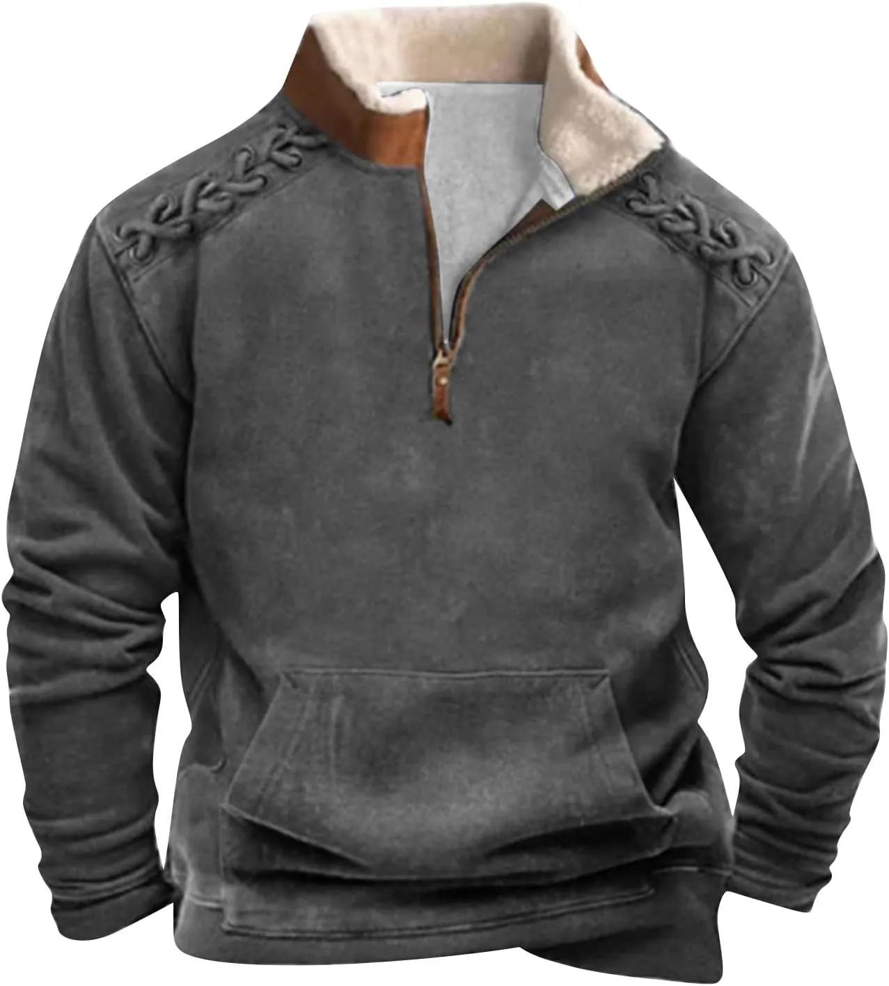 Men's Aztec Western Jacket Cowboy Print Sweatshirt Thermal Warm Sweater 1/4 Zip Stand Collar Plus Size Jacket Coats
