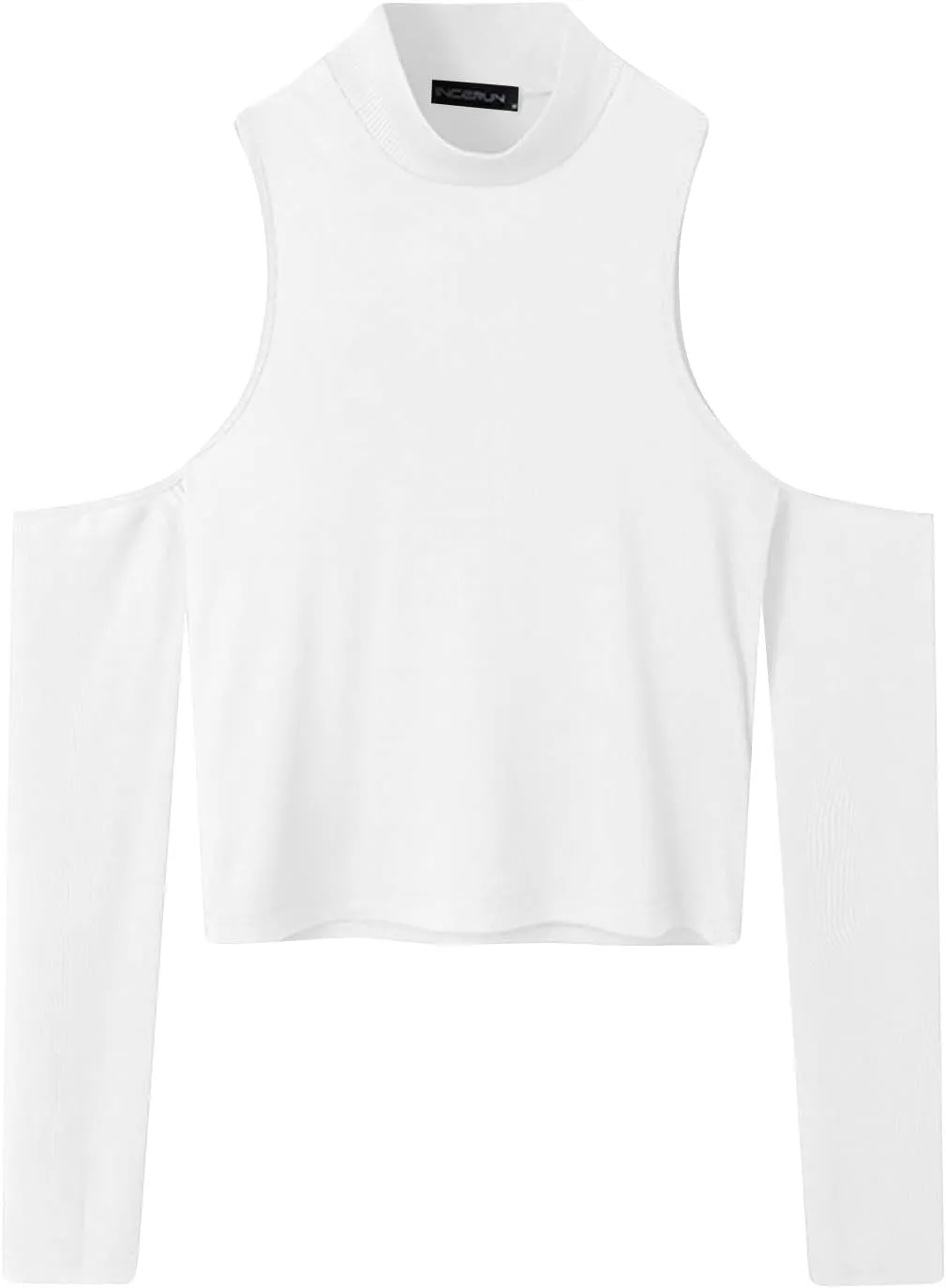 Mens Cold Shoulder Tops,Slim Fit Casual Pullover Skinny Long Sleeve T-Shirt Gay Sexy Crop Tops Mock Neck Tee