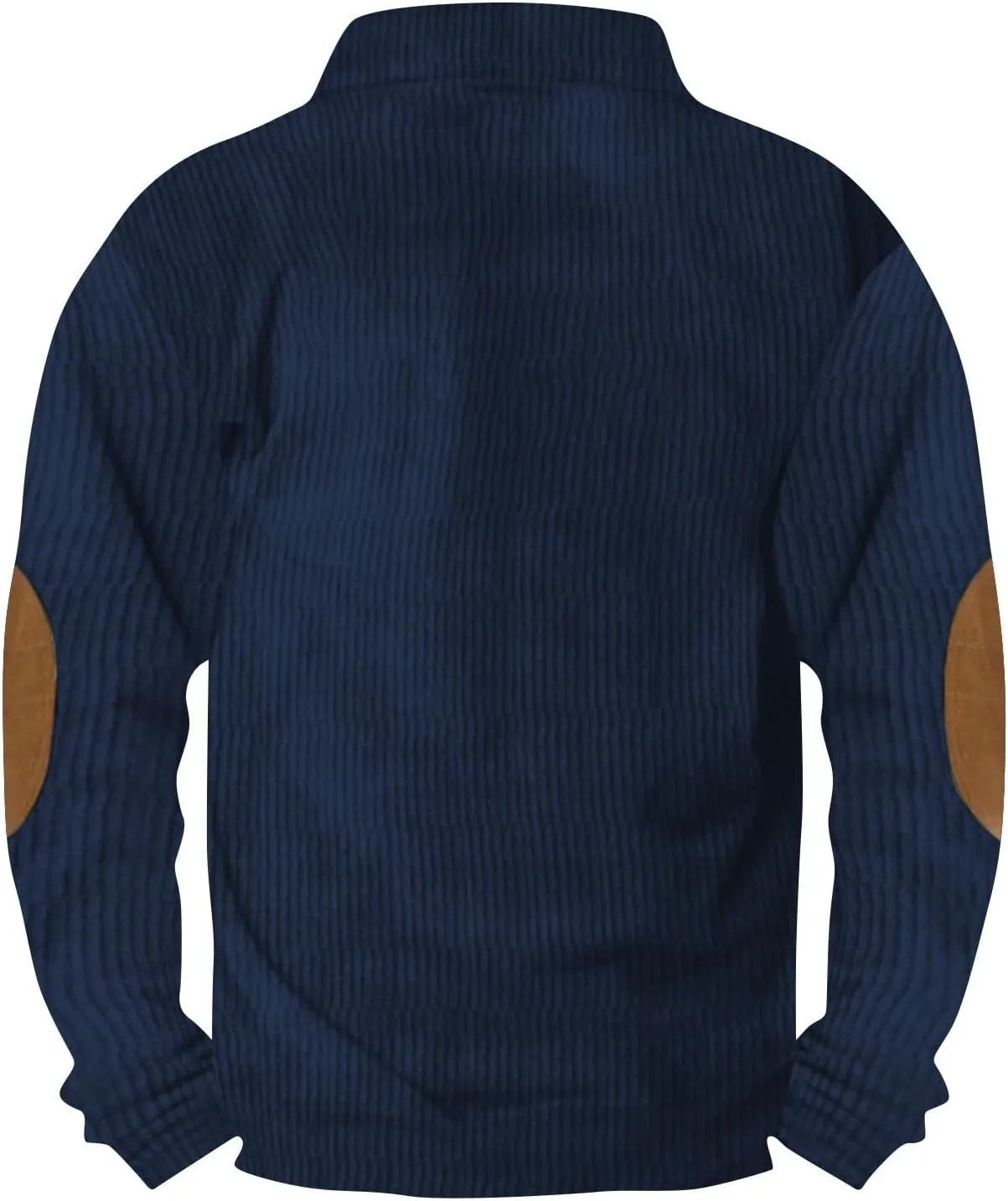 Mens Corduroy Sweater with Elbow Patches Long Sleeve Button Turtleneck Polo Shirts Waffle Knit Sweatshirts