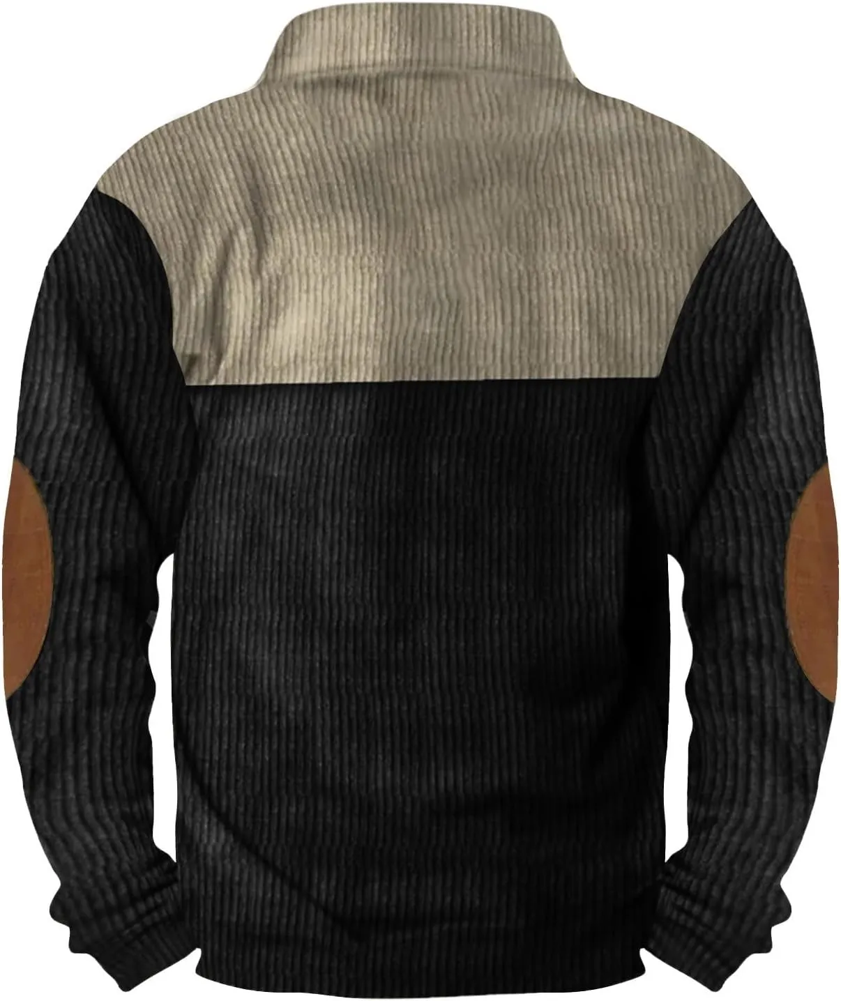 Mens Corduroy Sweater with Elbow Patches Long Sleeve Button Turtleneck Polo Shirts Waffle Knit Sweatshirts