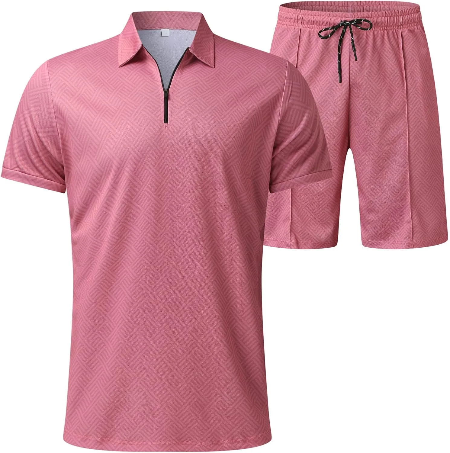 Men's Polo Shirt & Shorts Set, 2 Piece Solid Color Basic Outfits Fashion Summer Tracksuits Short Sleeve Casual Polo Suit