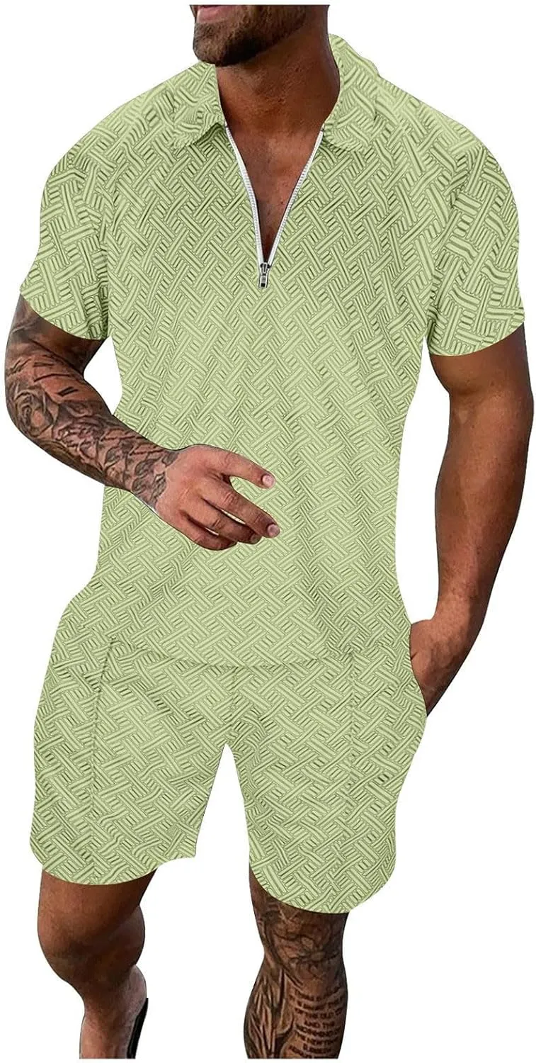 Mens Short Sets Outfits 2 Piece Summer Tracksuit, Men's Short Sleeve Polo Shirt And Short Sets Summer Outfits For Men