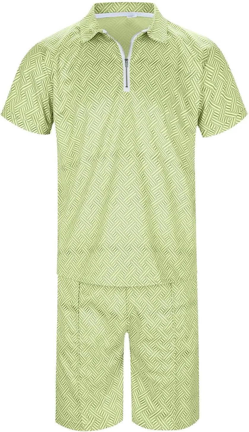 Mens Short Sets Outfits 2 Piece Summer Tracksuit, Men's Short Sleeve Polo Shirt And Short Sets Summer Outfits For Men