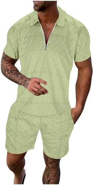 Mens Short Sets Outfits 2 Piece Summer Tracksuit, Men's Short Sleeve Polo Shirt And Short Sets Summer Outfits For Men