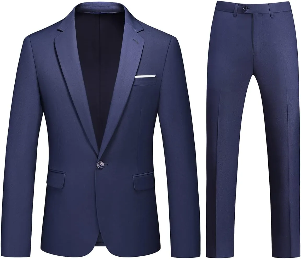 Mens Suits 2 Piece Slim Fit Casual One Button Solid Suits for Mens Business Wedding Party Jacket Blazer & Pants Set