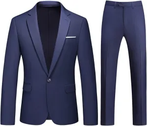 Mens Suits 2 Piece Slim Fit Casual One Button Solid Suits for Mens Business Wedding Party Jacket Blazer & Pants Set