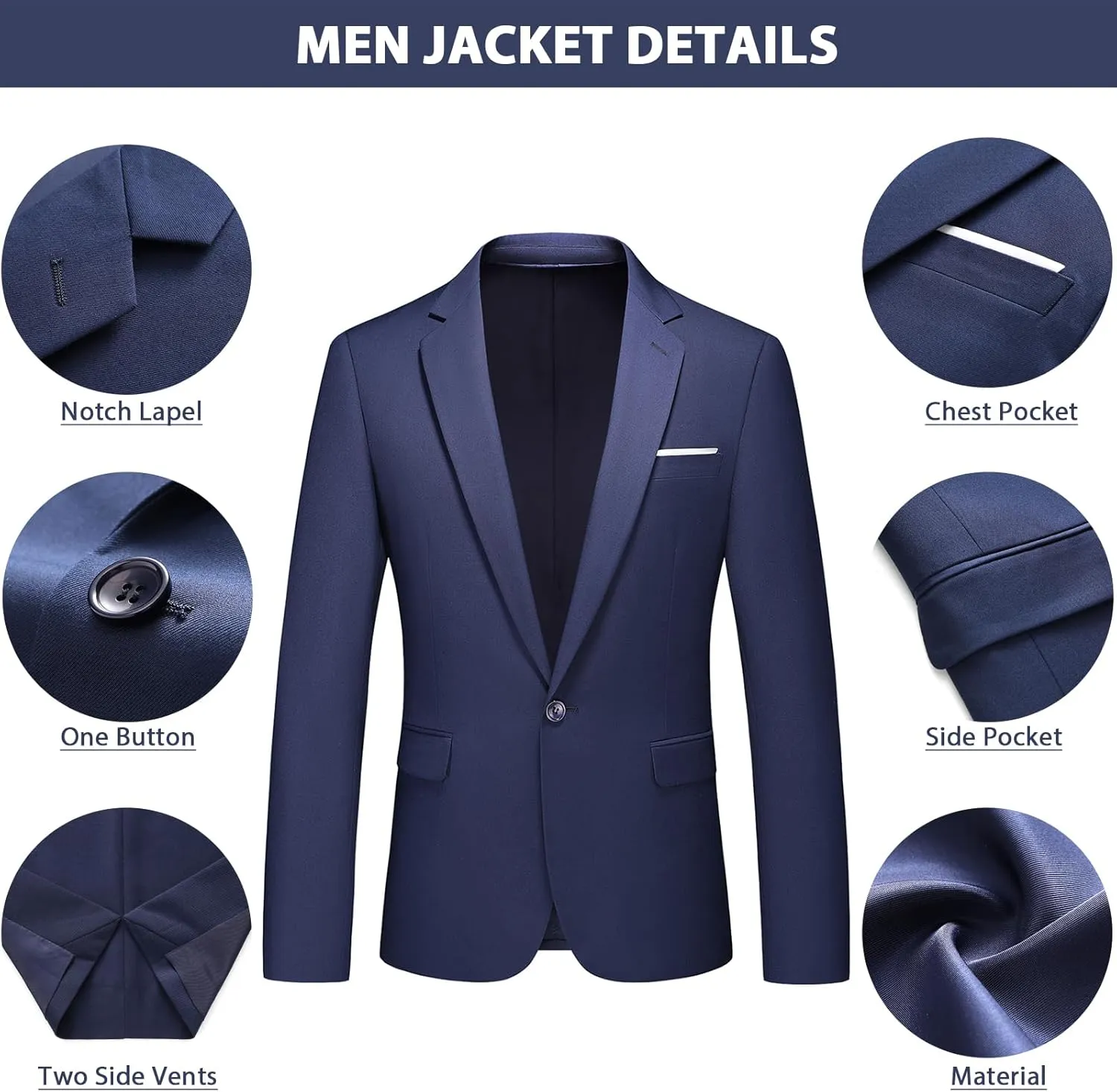 Mens Suits 2 Piece Slim Fit Casual One Button Solid Suits for Mens Business Wedding Party Jacket Blazer & Pants Set