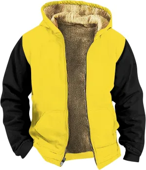 Mens Vintage Fleece Jacket Sherpa Lined Winter Coats Parka Warm Cozy Outerwear Windbreaker Casual Hoodies Plus Size
