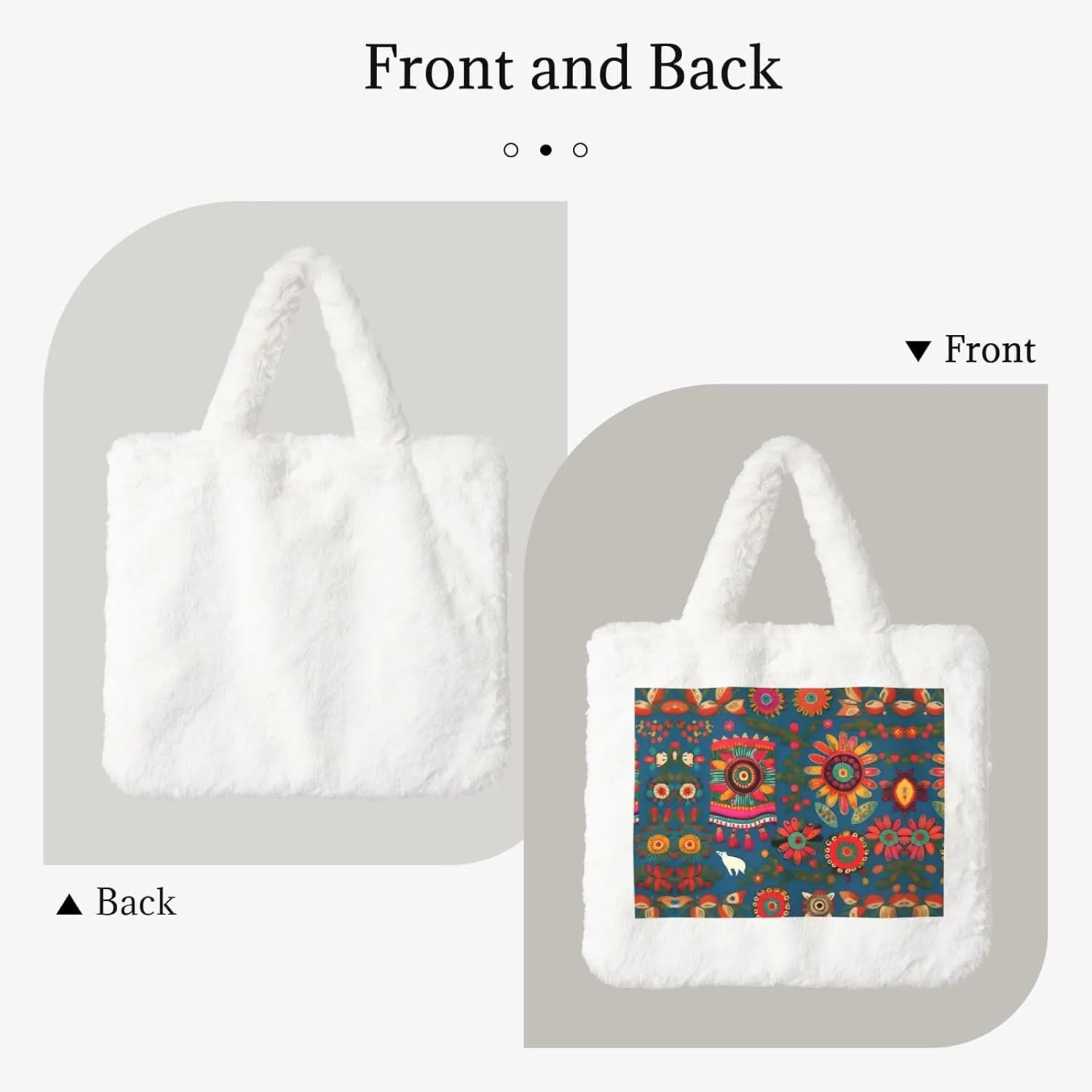 Mexican Folk Art Boho Printing Fluffy Shoulder Bag Ladies Plush Underarm Bag Tote Bag Furry Purse Handbag For Work Travel