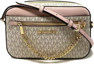 Michael Kors Jet Set Saffiano Leather Crossbody Bag (Vanilla Sig Powder Blush)