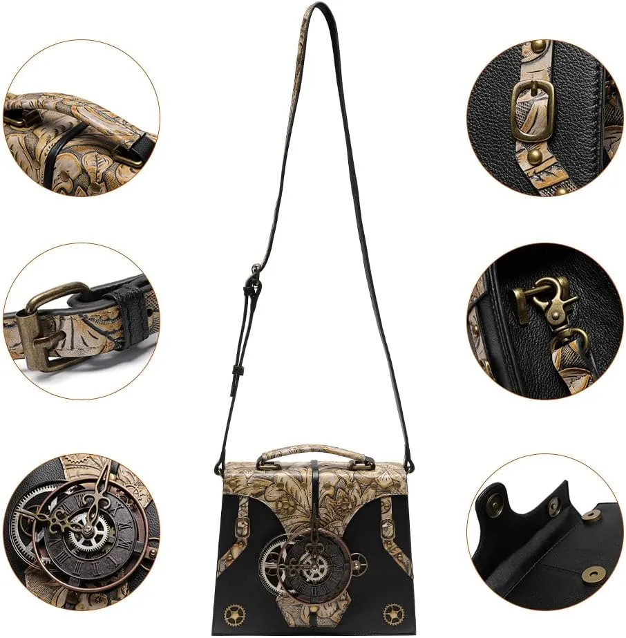 Micoklinlin Crossbody Bags for Women Genuine Leather Novelty Trendy Steampunk Phone Shoulder Bag Mens Handbag for Travel