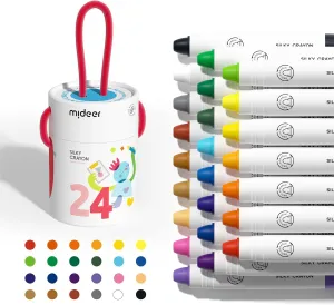 MiDeer Twistable Crayons for Toddlers, 24 Colors Washable Jumbo Crayons, Ultra-Silky Crayons with Colorful Crayon Bucket for Toddler 1-3, Easy to Hold Safe Art Supplies for Kids
