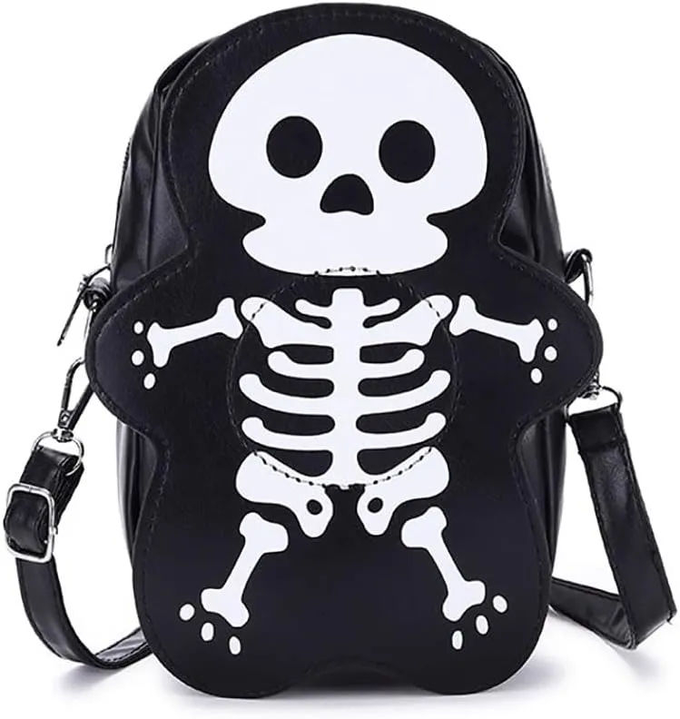 Mini Crossbody Bag Cute Gothic Skeleton Purse Cellphone Pouch for Women