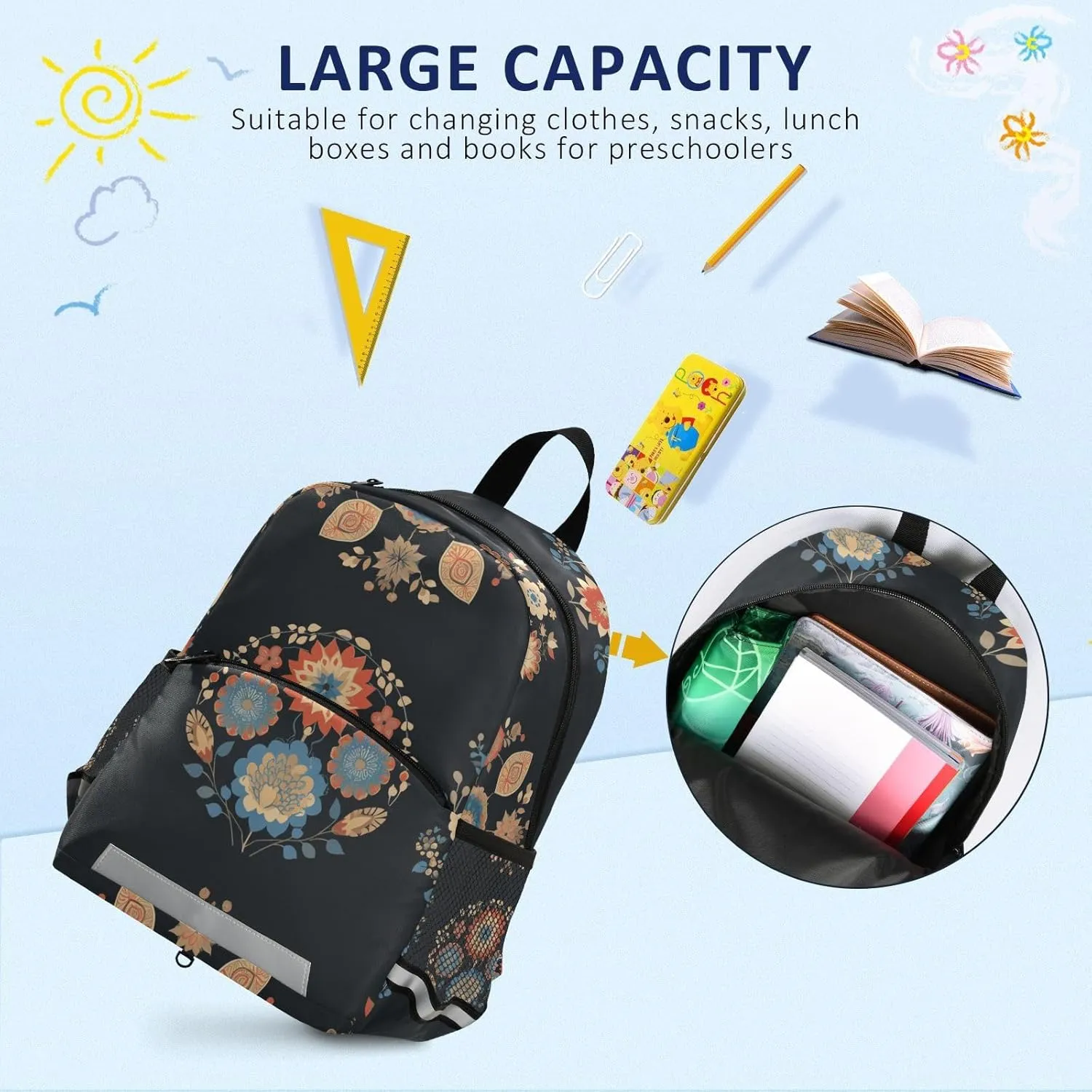 Mini Kindergarten Elementary Kids Backpack Colorful Mandala Flowers Mini Travel Daypack Schoolbag with Reflective Strips