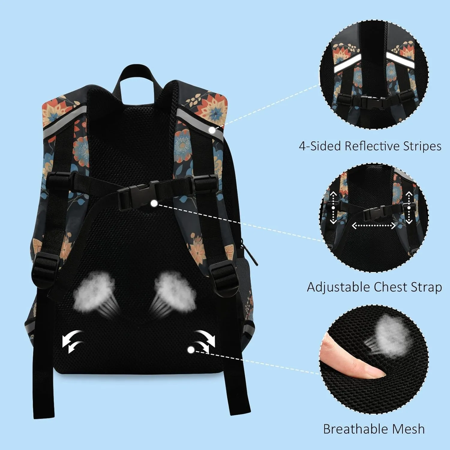 Mini Kindergarten Elementary Kids Backpack Colorful Mandala Flowers Mini Travel Daypack Schoolbag with Reflective Strips