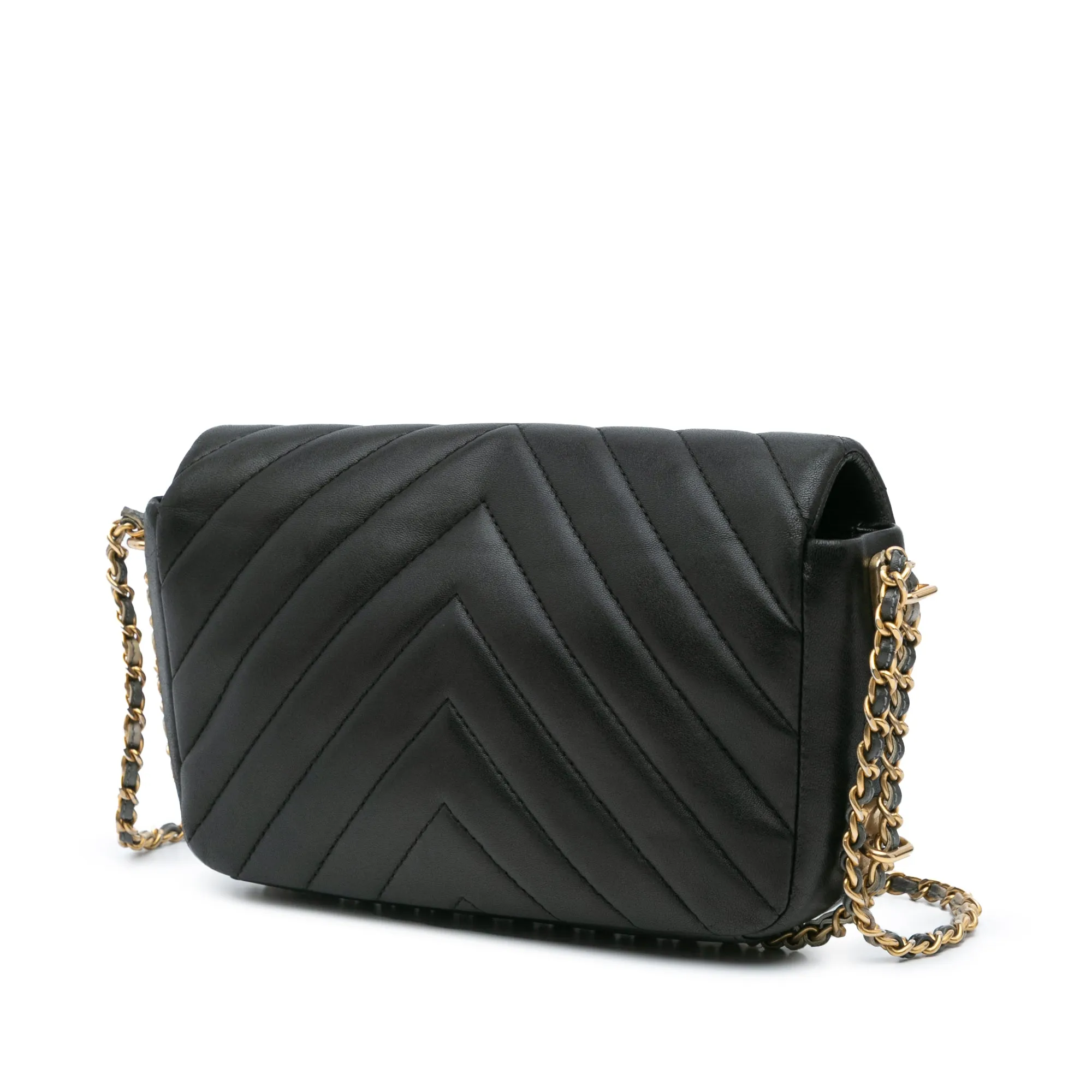 Mini Rectangular Chevron Lambskin Chain Around Flap