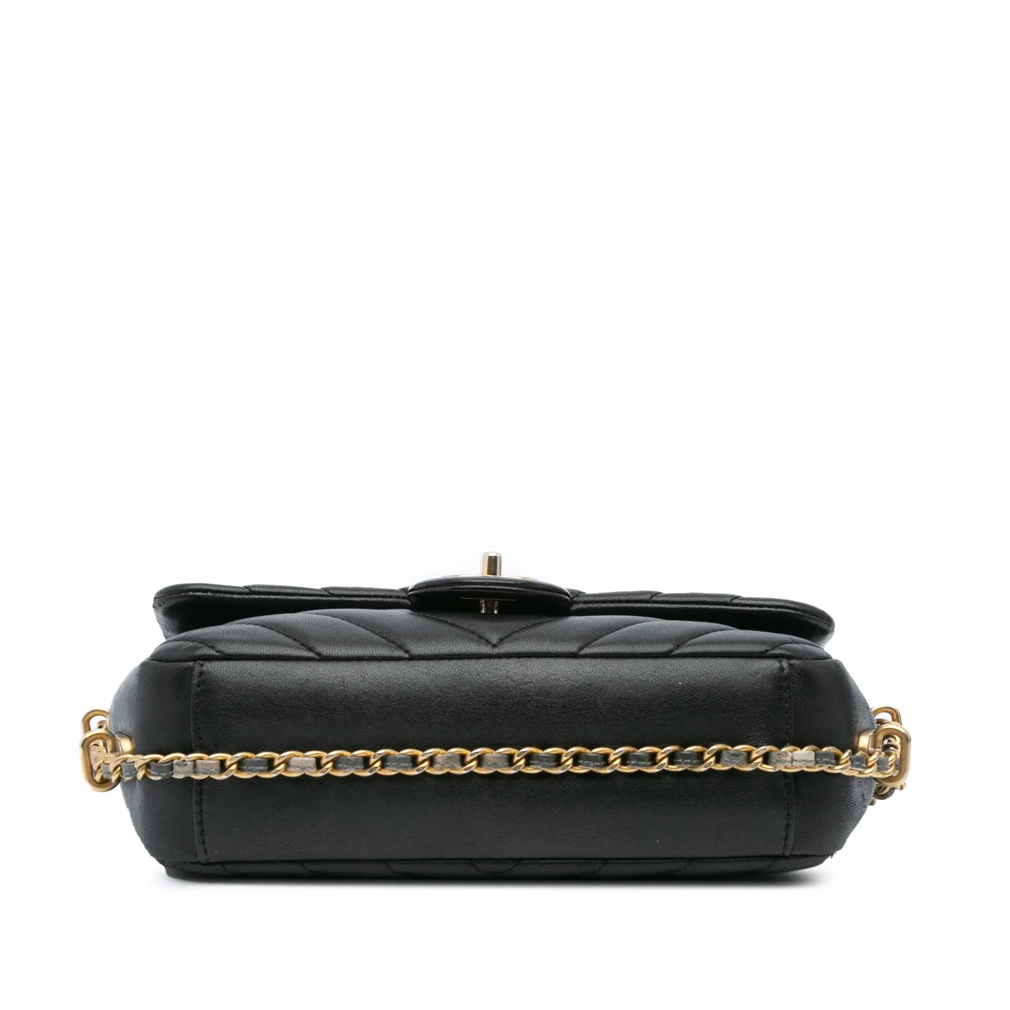 Mini Rectangular Chevron Lambskin Chain Around Flap