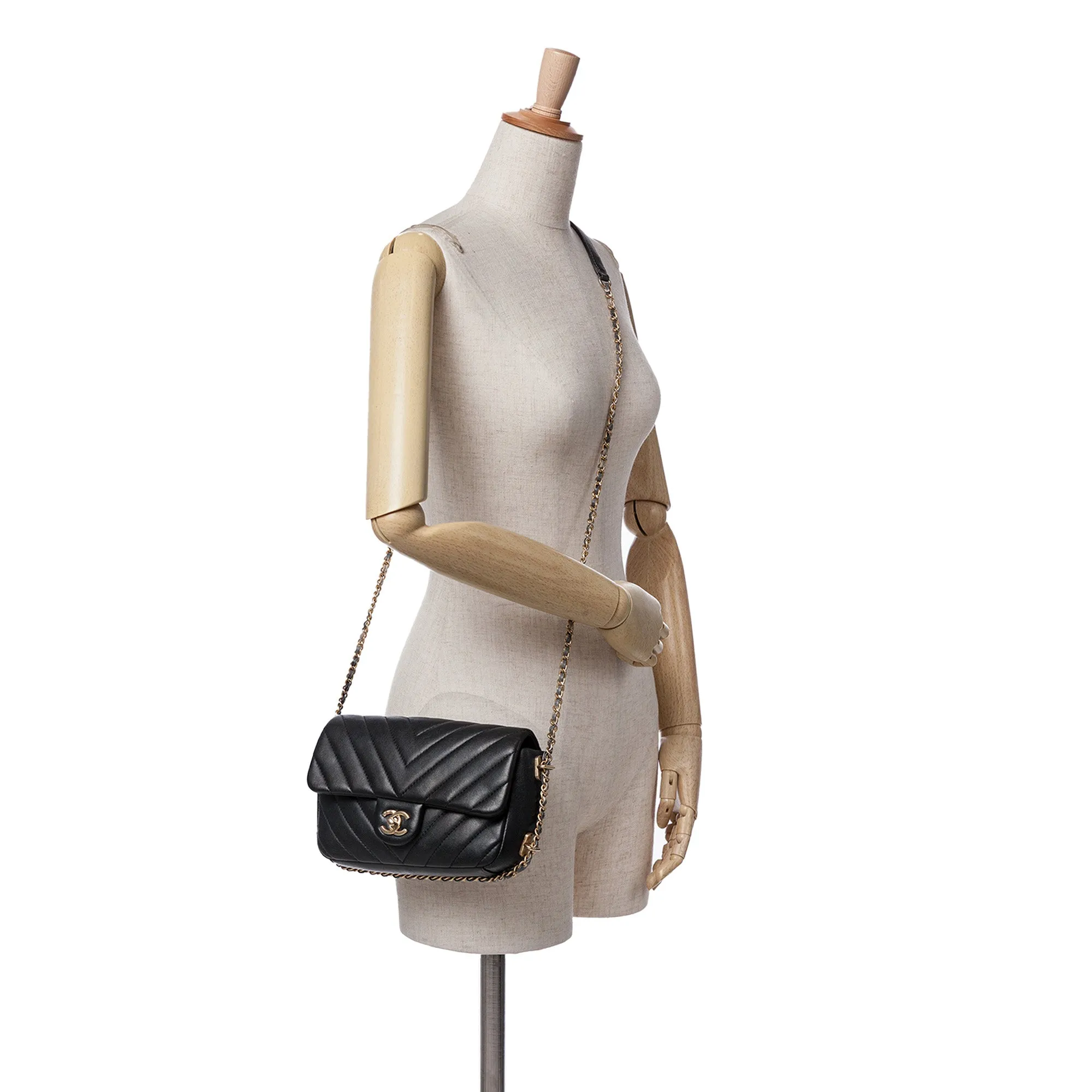 Mini Rectangular Chevron Lambskin Chain Around Flap