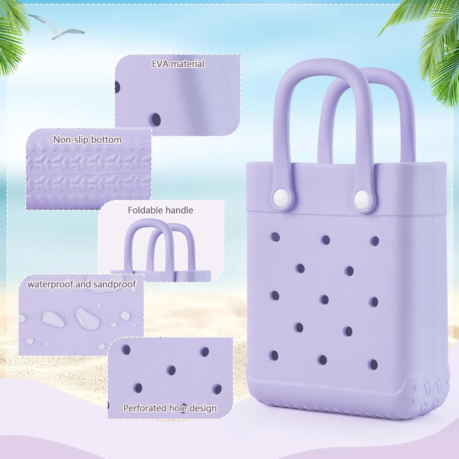 Mini Rubber Tote Bag With 7 Charms X-Small Rubber Beach Bag For Little Girls And Woman