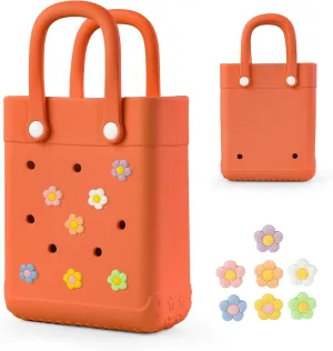 Mini Rubber Tote Bag With 7 Charms X-Small Rubber Beach Bag For Little Girls And Woman