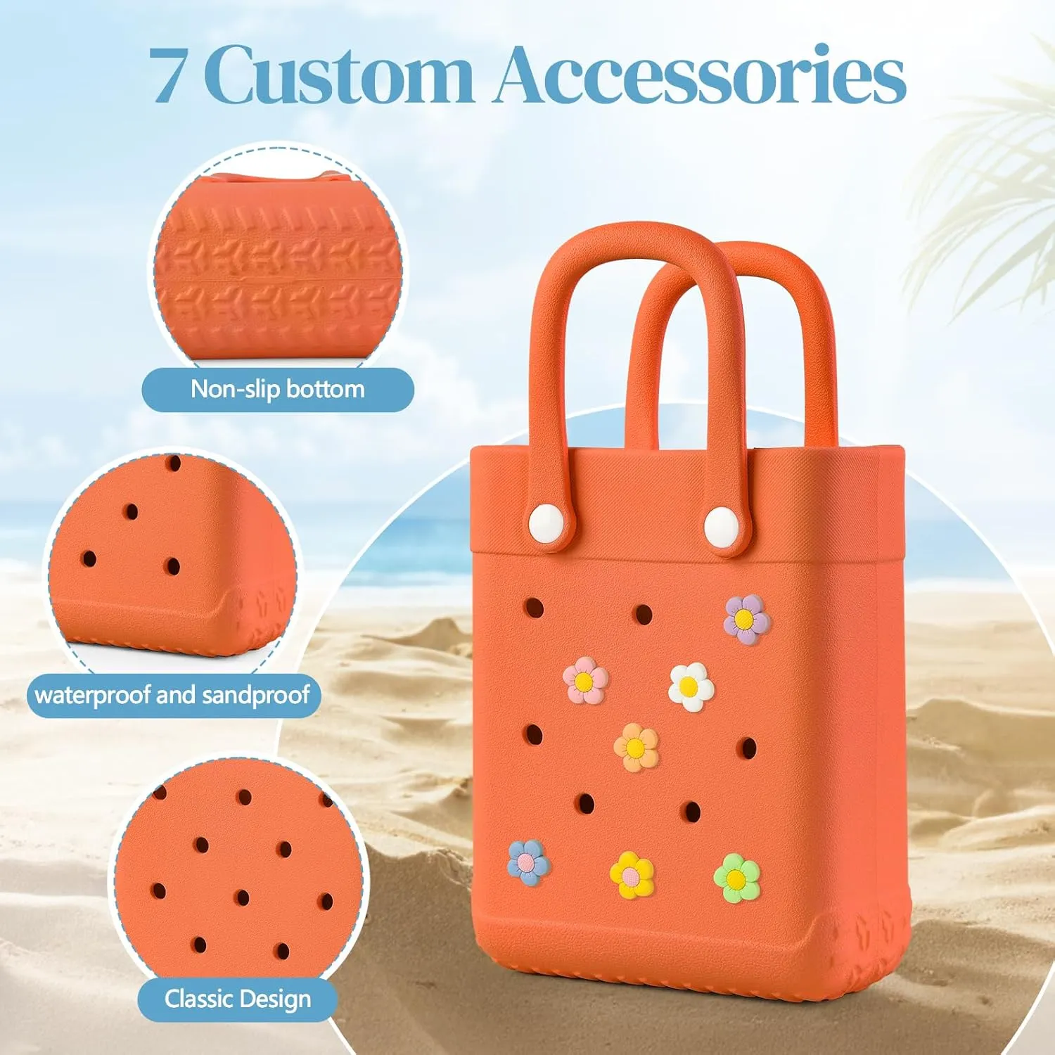 Mini Rubber Tote Bag With 7 Charms X-Small Rubber Beach Bag For Little Girls And Woman