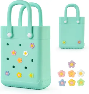Mini Rubber Tote Bag With 7 Charms X-Small Rubber Beach Bag For Little Girls And Woman