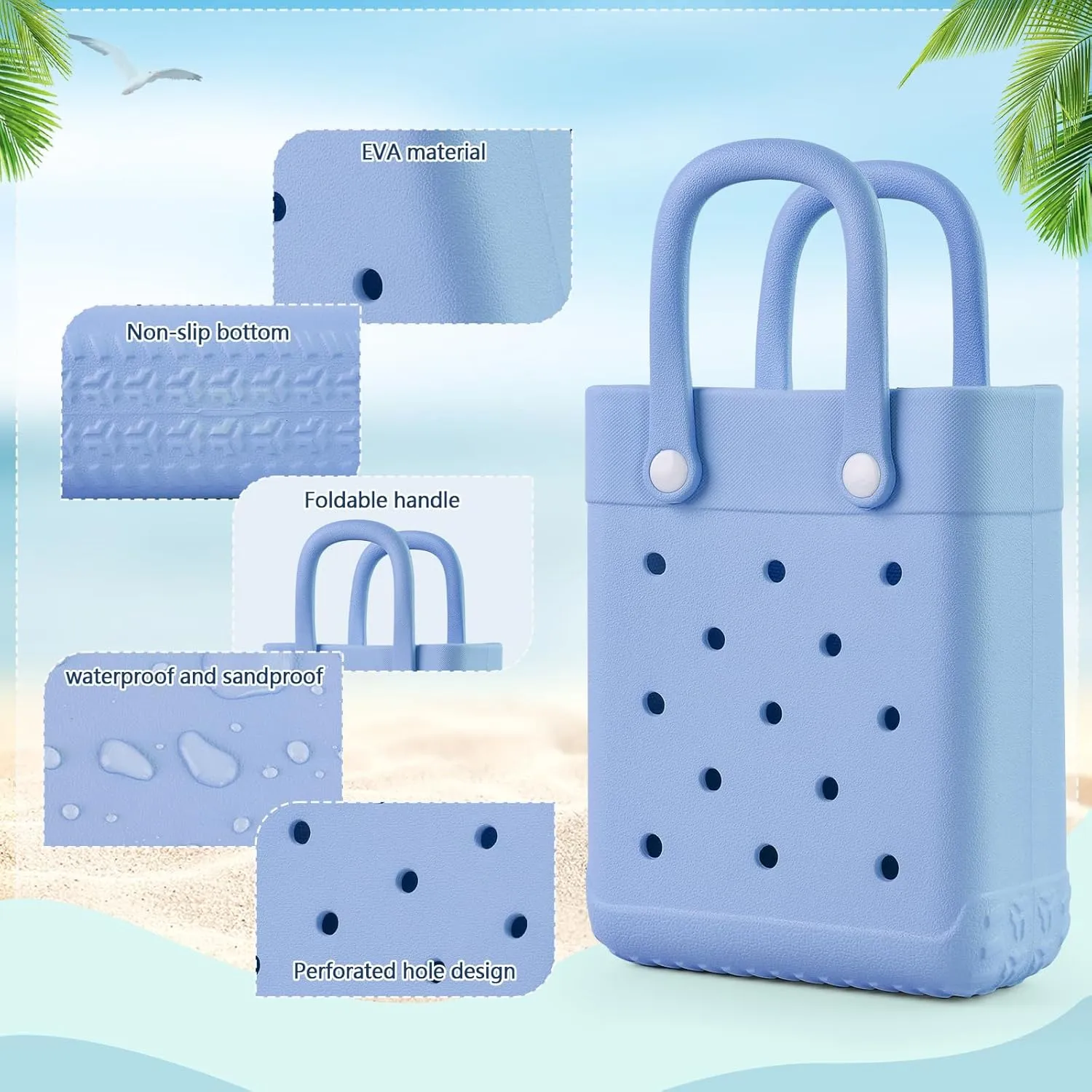 Mini Rubber Tote Bag With 7 Charms X-Small Rubber Beach Bag For Little Girls And Woman