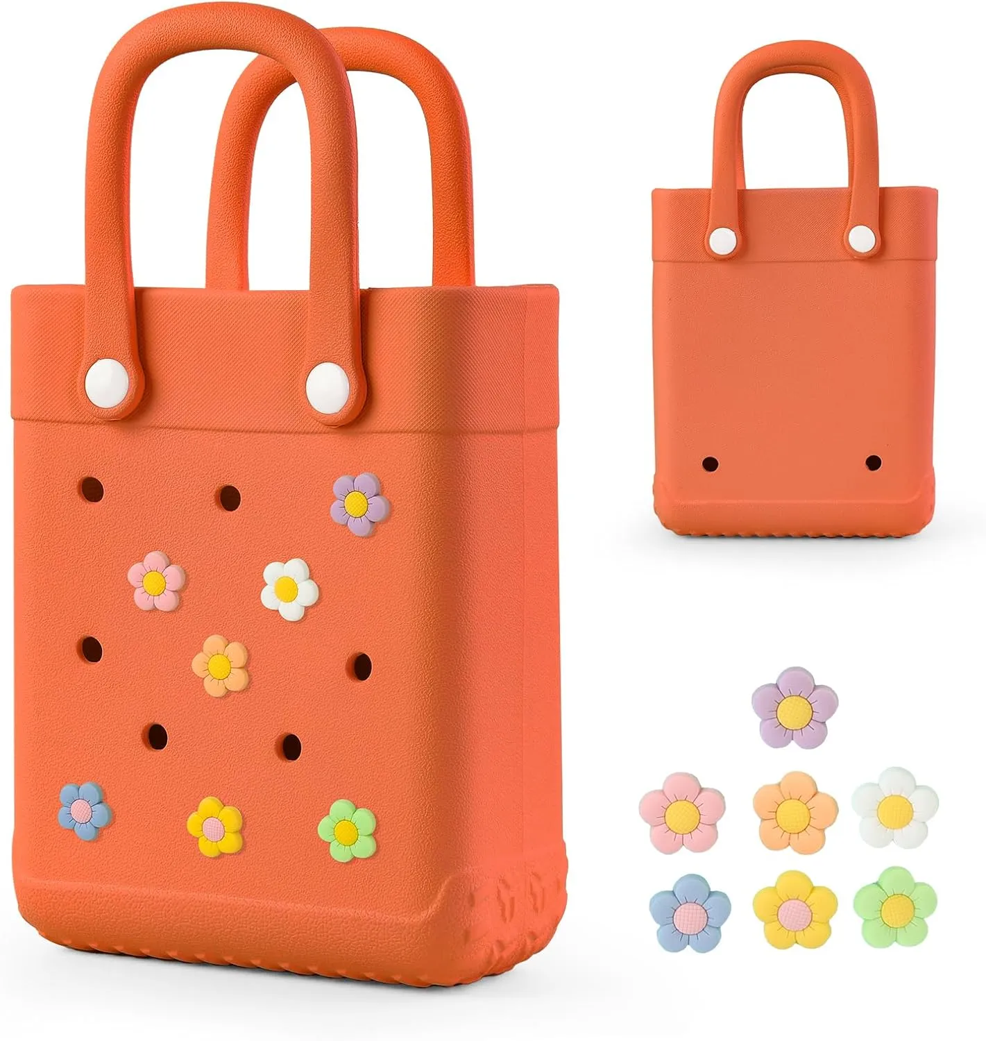 Mini Rubber Tote Bag With 7 Charms X-Small Rubber Beach Bag For Little Girls And Woman