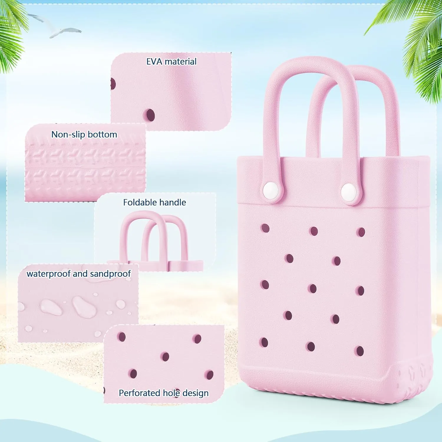 Mini Rubber Tote Bag With 7 Charms X-Small Rubber Beach Bag For Little Girls And Woman