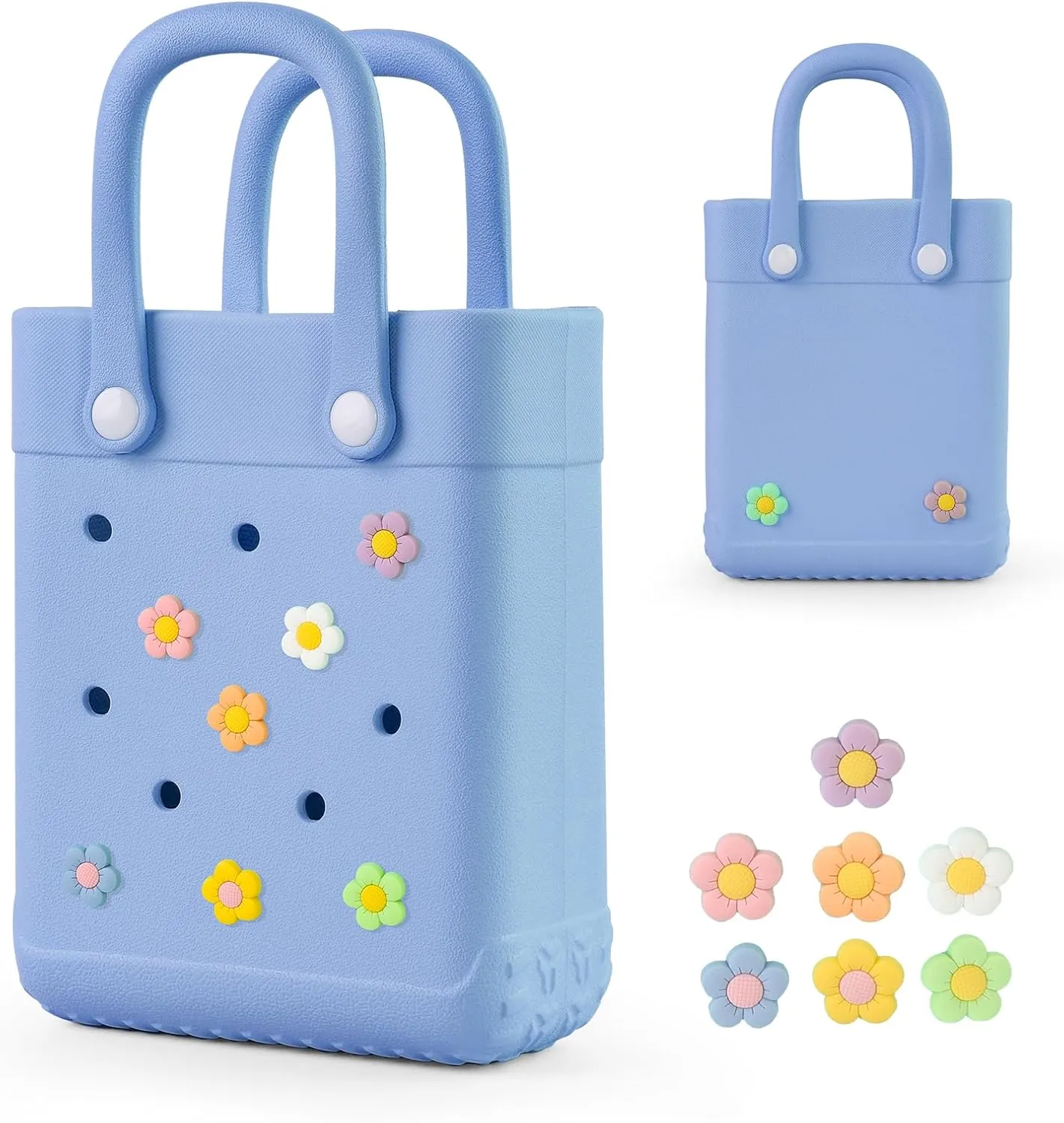 Mini Rubber Tote Bag With 7 Charms X-Small Rubber Beach Bag For Little Girls And Woman
