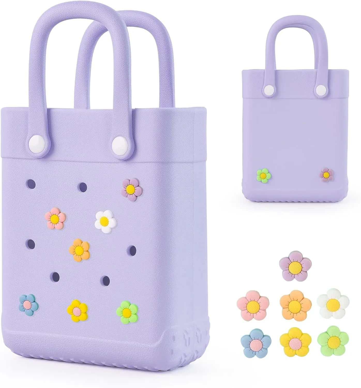 Mini Rubber Tote Bag With 7 Charms X-Small Rubber Beach Bag For Little Girls And Woman