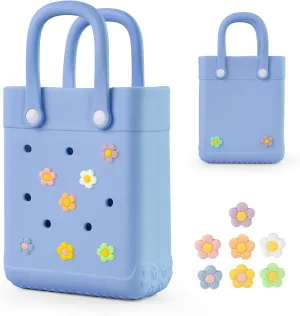 Mini Rubber Tote Bag With 7 Charms X-Small Rubber Beach Bag For Little Girls And Woman