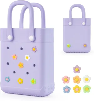 Mini Rubber Tote Bag With 7 Charms X-Small Rubber Beach Bag For Little Girls And Woman