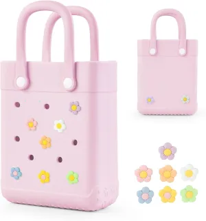 Mini Rubber Tote Bag With 7 Charms X-Small Rubber Beach Bag For Little Girls And Woman