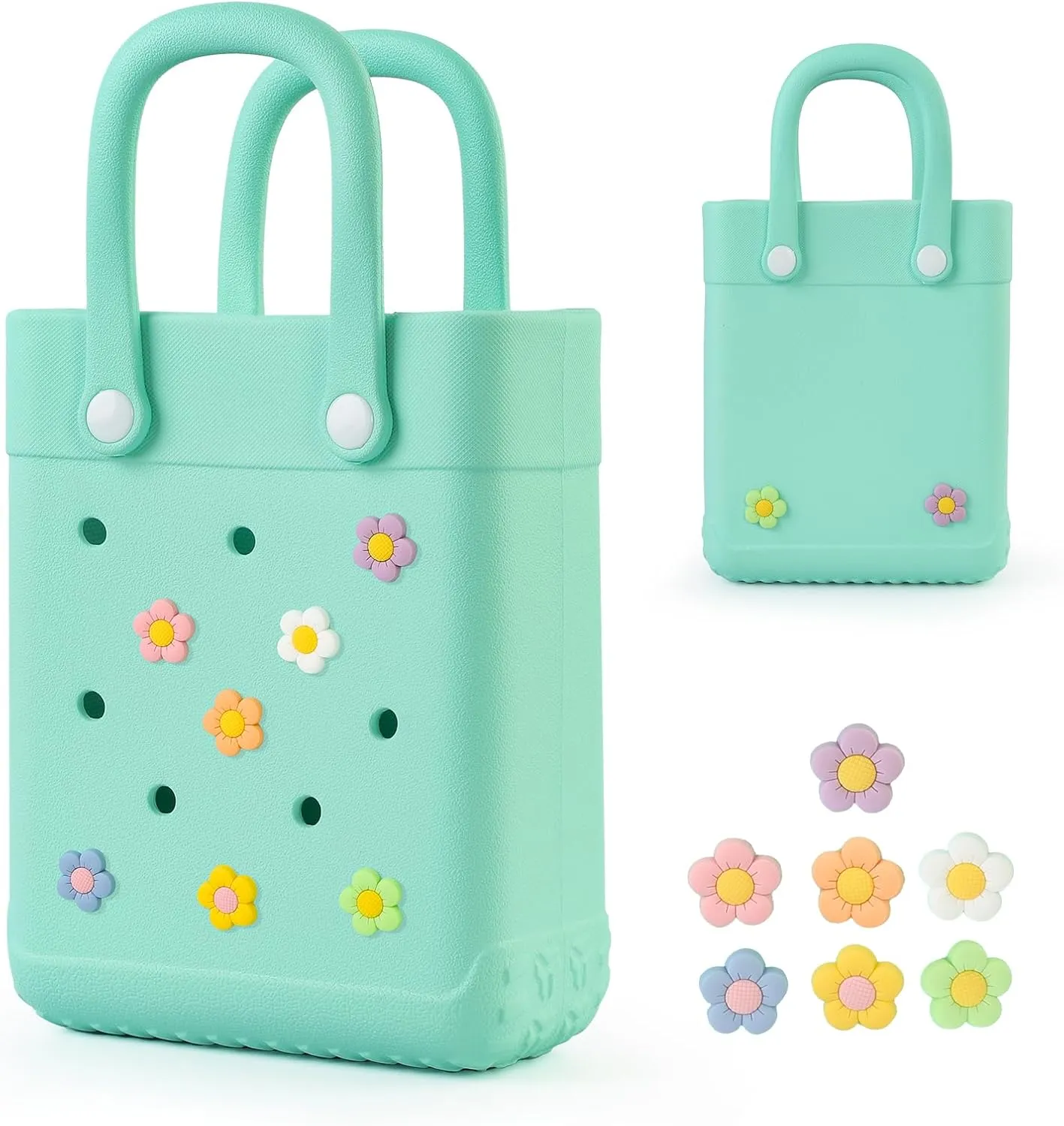 Mini Rubber Tote Bag With 7 Charms X-Small Rubber Beach Bag For Little Girls And Woman