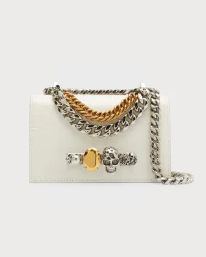 Mini Skull Jewel Croc-Embossed Crossbody Bag