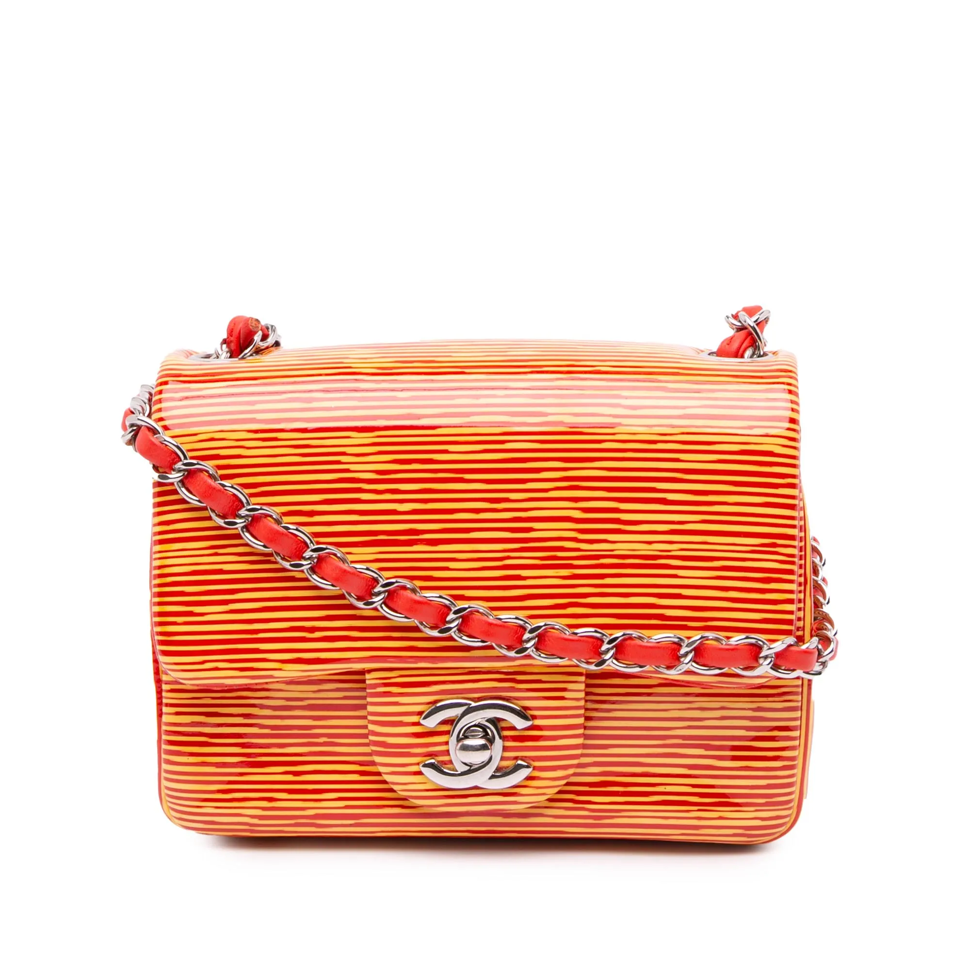 Mini Square Classic Patent Striped Single Flap